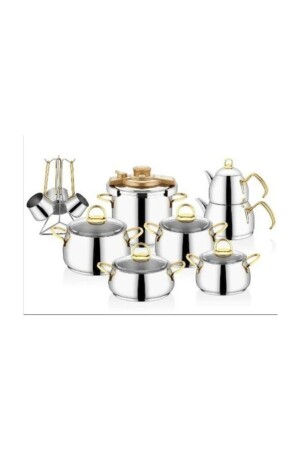 Akasya Gold 18 Piece Dowry Set Pot Teapot Coffee Pot Pressure Set AKASYAGOLD - Kahramanlar