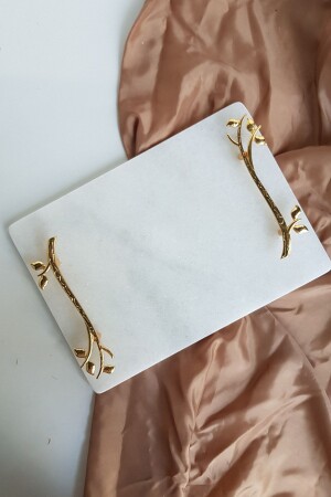 Akasya Real Fine Marble Groom's Coffee Tray 28x20 Cm - Gold Handle AKASYAD - ioadesign