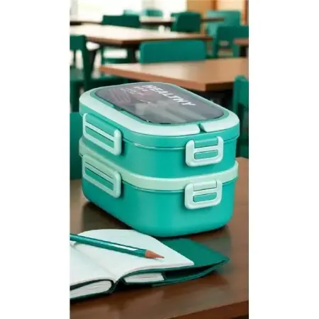Akayev 1650ml İki Katlı 4 Bölmeli Çelik Yemek Kabı Yeşil - Akayev