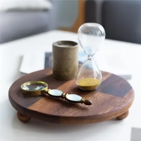Akayev Ahşap 20 cm Ayaklı Sunum Tabağı - Pasta Tabağı - Doğal Sunumluk - Akayev