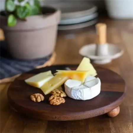 Akayev Ahşap 25 cm Ayaklı Sunum Tabağı - Pasta Tabağı - Doğal Sunumluk - Akayev