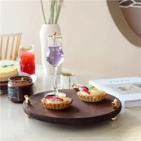 Akayev Ahşap 28 Cm Altın Ayak Kuş Sunum Tabağı - Akayev