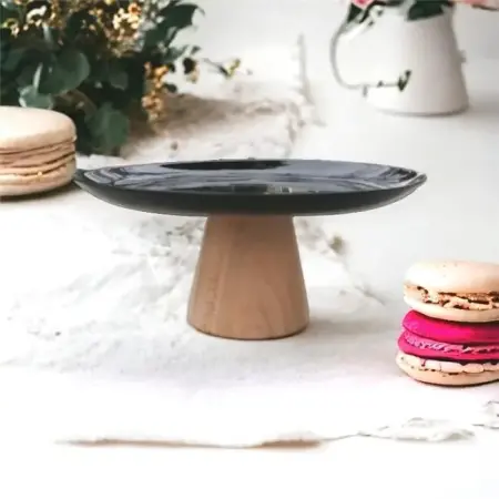 Akayev Ahşap Konik Ayaklı Siyah 25 Cm Sunumluk - Akayev
