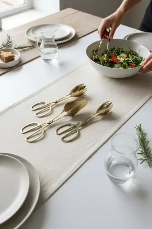 Akayev Aurea 3lü Premium Altın Kaplama Pasta Salata Makarna Maşa Takımı - Akayev