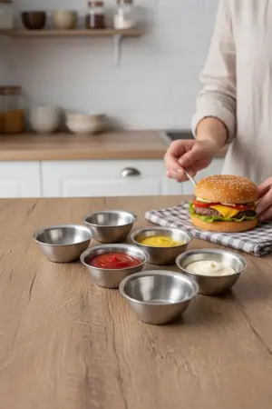 Akayev Aurea 6-Piece Stainless Steel Burger Side Sauce/Jam Dish Set, 6 cm - Akayev
