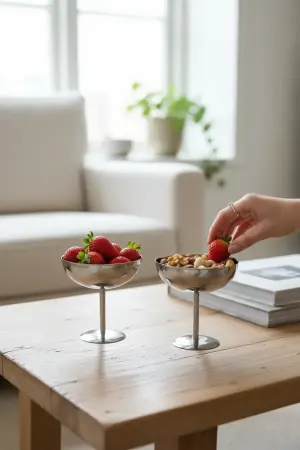 Akayev Aurea Set of 2, 13 cm, Steel-Legged Serving Tray, Snack Bowl and Presentation Tray - Akayev