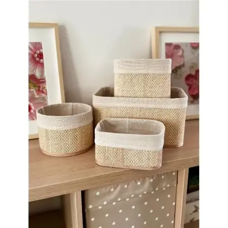 Akayev Beige Hasır 4Lü Sepet - Akayev