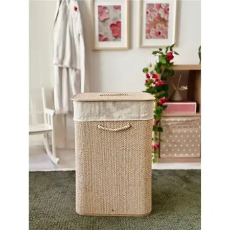 Akayev Beige Hasır Dikdörtgen Çamaşır Sepeti (Yükseklik 60cm) - Akayev