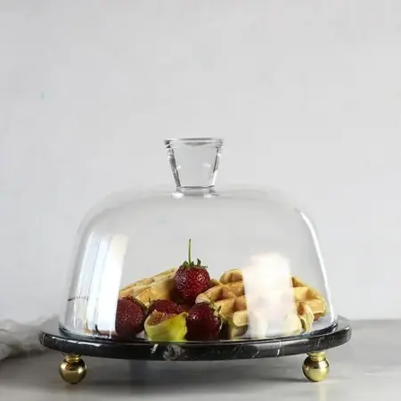 Akayev Marble 25 cm Black Glass Dome with Gold Bead Base - Akayev