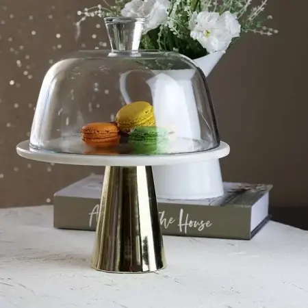 Akayev Marble 25 cm Gold Conical Base White Glass Dome - Akayev