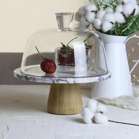 Akayev Marble 25 cm Lilac Glass Dome with Wooden Conical Base - Akayev