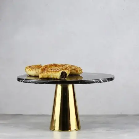 Akayev Marble 28 cm Gold Conical Base Black Serving Tray - Akayev