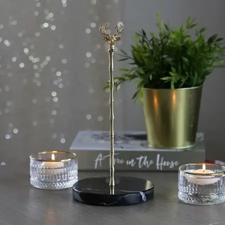 Akayev Marble Black Brass Gold Deer Towel Holder - Akayev
