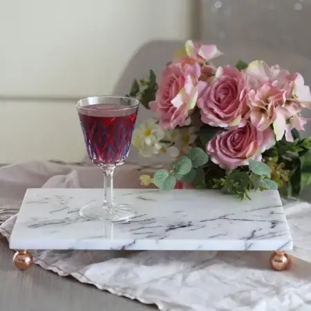 Akayev Marble Lilac 30x20 cm Rose Gold Beaded Footed Serving Plate - Akayev