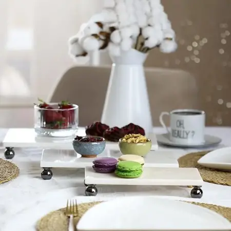 Akayev Marble Smoked Bead Footed 3-Piece Serving Plate Set - Akayev