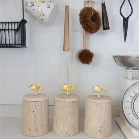 Akayev Marble Travertine Ginkgo 3-Piece Spice Set - Akayev