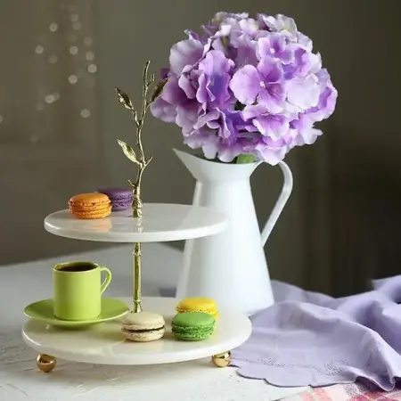 Akayev Marble Two-Tiered Branch Serving Plate with Gold Bead Base - Akayev
