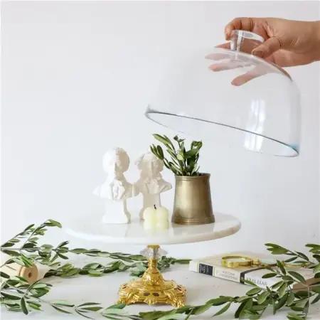 Akayev Marble White 25 cm Gold Baroque Base Glass Dome - Akayev