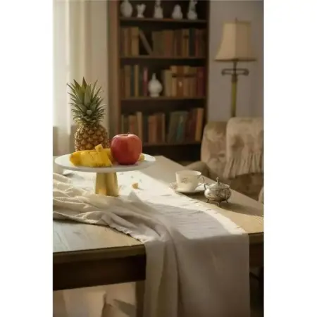 Akayev Marble White 25 cm Matte Gold Conical Base Serving Tray - Akayev