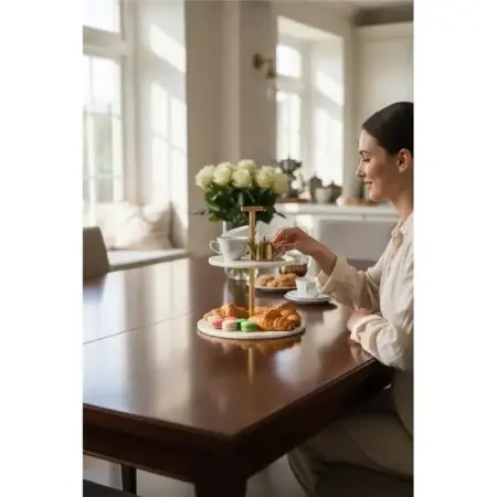 Akayev Marble White 25 cm Matte Gold Two-Tier Serving Plate - Akayev