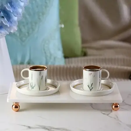 Akayev Marble White 30x15 Cm Rose Gold Beaded Serving Tray - Akayev