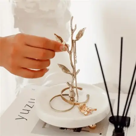 Akayev Marble White Gold Branch Jewelry Stand and Display Case - Akayev