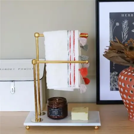 Akayev Marble White Gold Freestanding Towel Rack and Jewelry Stand - Akayev
