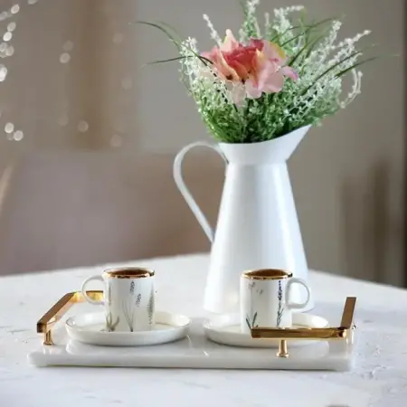 Akayev Marble White Gold L Design 30x20 cm Tray - Akayev