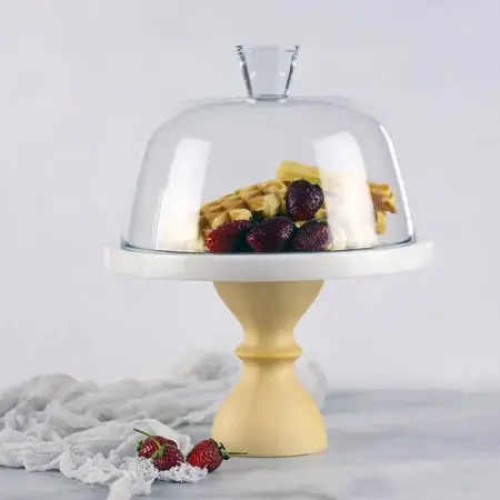 Akayev Mermer 25 Cm Ahşap Barok Ayaklı Kalın Beyaz Cam Fanus - Akayev