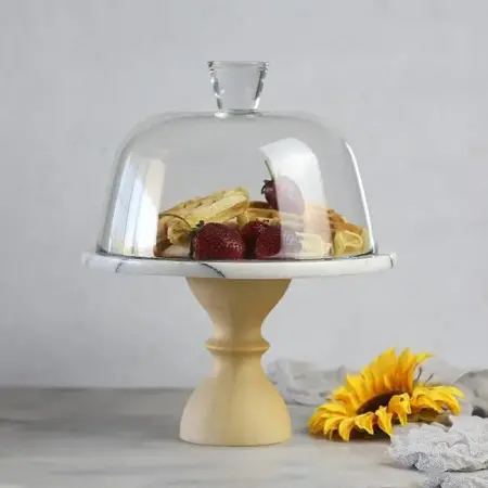 Akayev Mermer 25 Cm Ahşap Barok Ayaklı Leylak Cam Fanus - Akayev