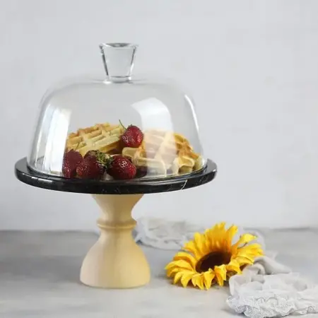 Akayev Mermer 25 Cm Ahşap Barok Ayaklı Siyah Cam Fanus - Akayev