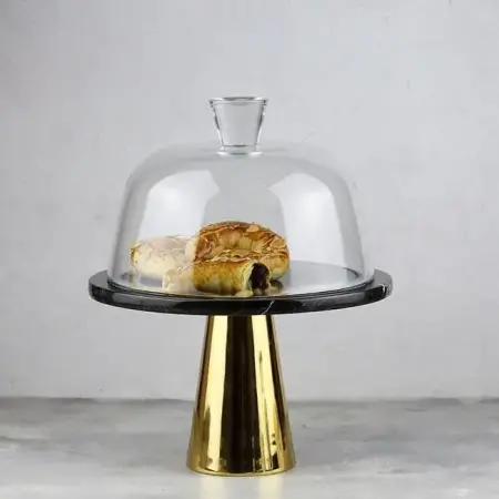Akayev Mermer 25 Cm Altın Konik Ayak Siyah Cam Fanus - Akayev