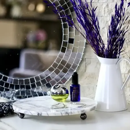 Akayev Mermer 28 Cm Füme Boncuk Ayaklı Leylak Yuvarlak Sunumluk - Akayev