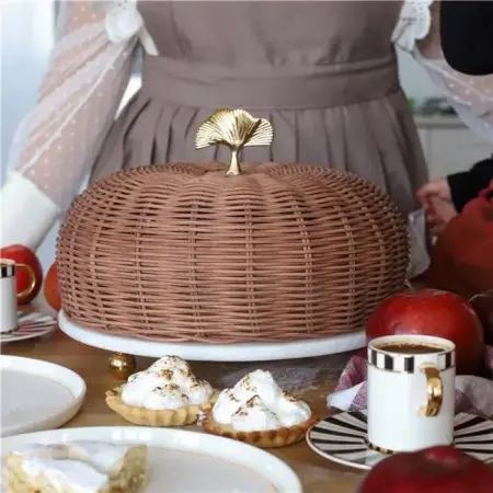 Akayev Mermer Beyaz 28 Cm Altın Boncuk Ayak Ginkgo Rattan Fanus - Akayev