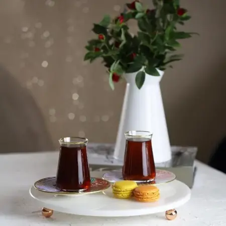 Akayev Mermer Beyaz 30 Cm Rose Gold Boncuk Ayaklı Yuvarlak Sunumluk - Akayev