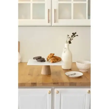 Akayev Mermer Beyaz 30x15 Cm Ahşap Konik Ayaklı Sunumluk - Akayev