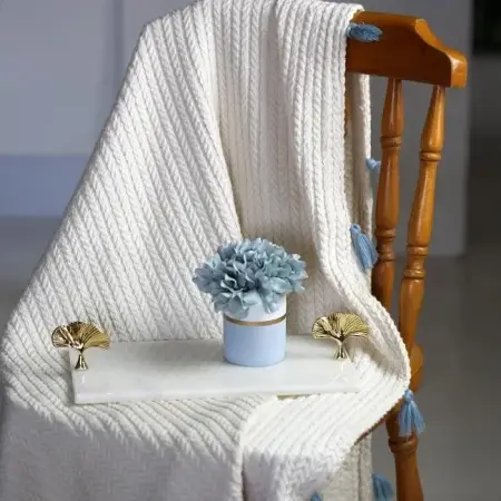 Akayev Mermer Beyaz 30x15 Cm Altın Ginkgo Sunum Tabağı - Akayev