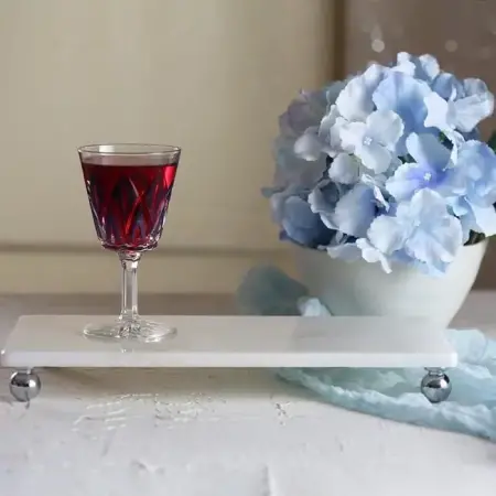 Akayev Mermer Beyaz 30x15 cm Gümüş Boncuk Ayaklı Sunum Tabağı - Akayev