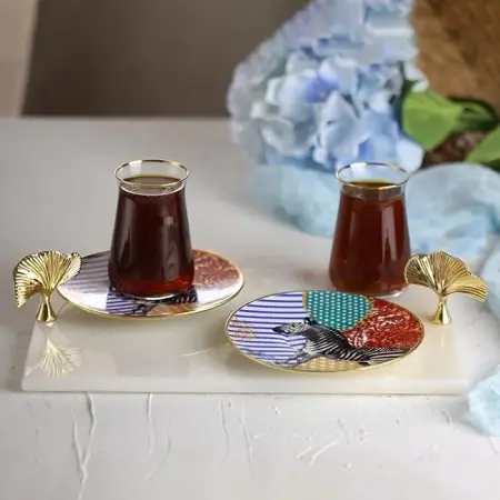 Akayev Mermer Beyaz 30x20 Cm Altın Ginkgo Sunum Tabağı - Akayev