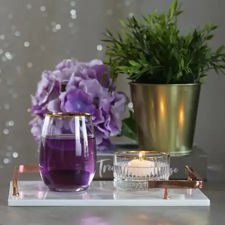 Akayev Mermer Beyaz Rose Gold L Dizayn 30x20 cm Tepsi - Akayev
