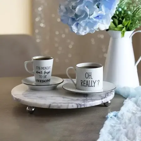 Akayev Mermer Leylak 28 Cm Gümüş Boncuk Ayak Yuvarlak Sunum Tabağı - Akayev