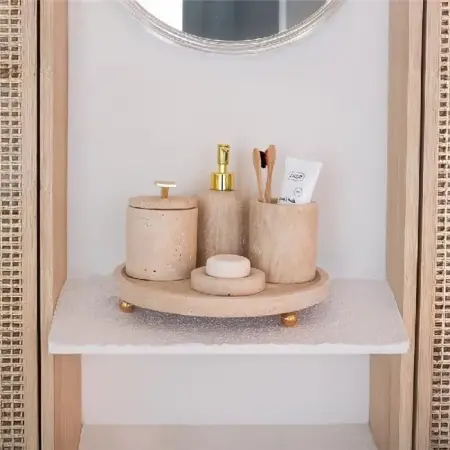 Akayev Mermer Traverten 5 Parça Ela Banyo Seti - Akayev