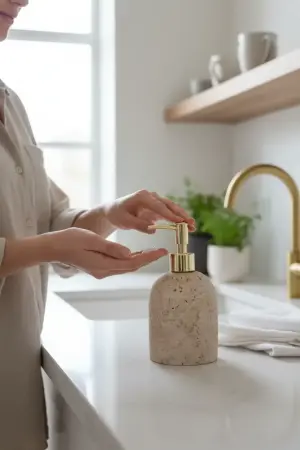 Akayev Mermer Traverten Gold Banyo, Mutfak Sıvı Sabunluk - Akayev