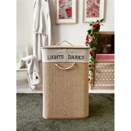 Akayev Nature Beige Wicker 2-Compartment Laundry Basket (Height 60cm) - Akayev
