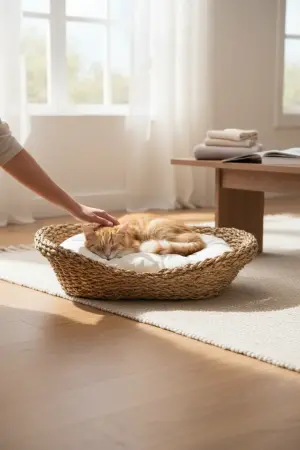 Akayev Nature Hasır Oval Kedi ve Köpek Yatağı Minderli 53x40x14 Cm - Akayev