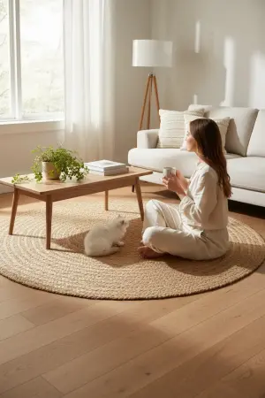 Akayev Nature Jüt Hasır Yuvarlak Natural Halı 120 Cm - Akayev