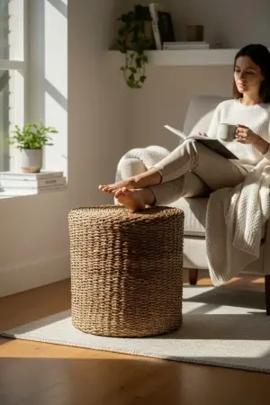 Akayev Nature Woven Round Pouf Cushion - Akayev