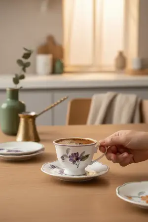Akayev Ofelya 2-Piece Porcelain Coffee Cup Set, Purple - Akayev