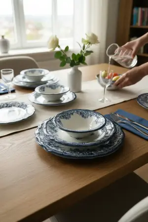 Akayev Porcelain Vintage Blue 24-Piece Dinner Set - Akayev