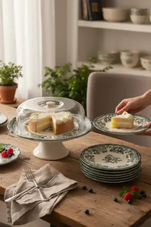 Akayev Porselen Vintage Green 8 Parça Pasta Seti - Akayev